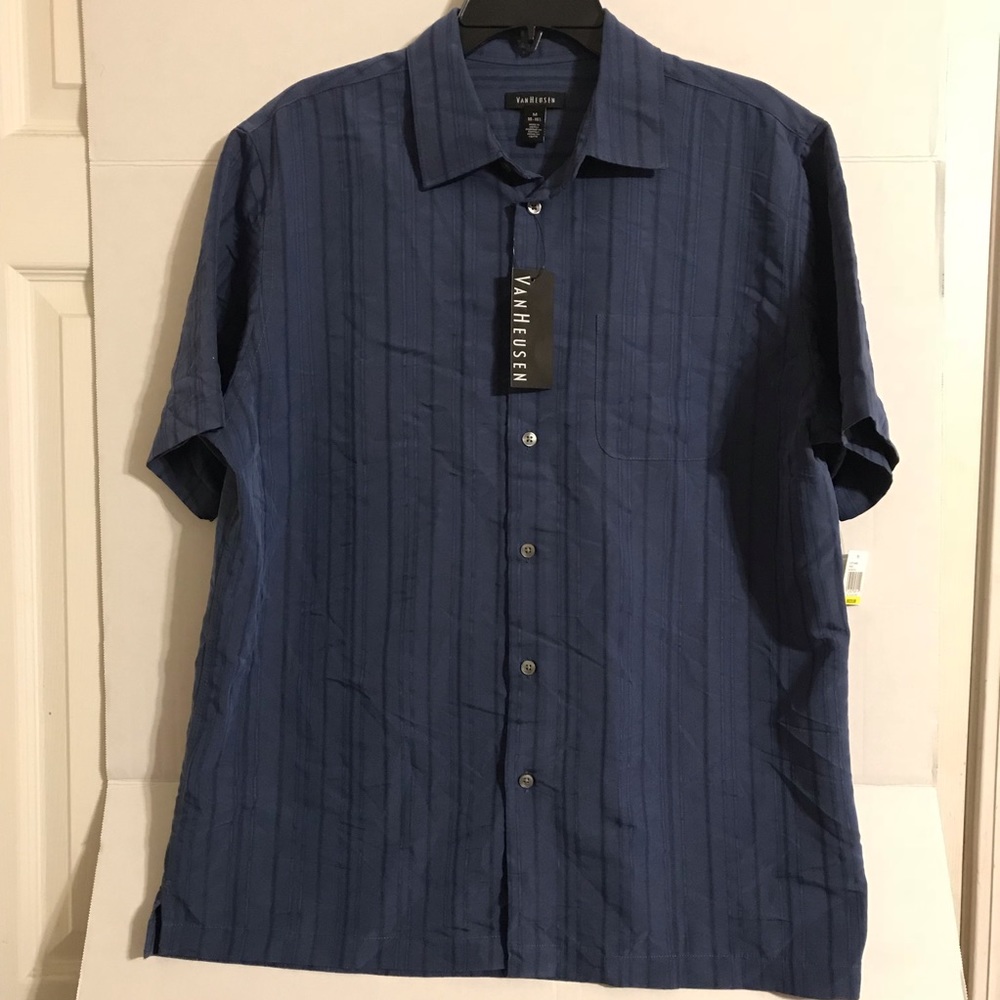 🦄 Van Heusen 15-15.5 Short Sleeve Blue Shirt NWT